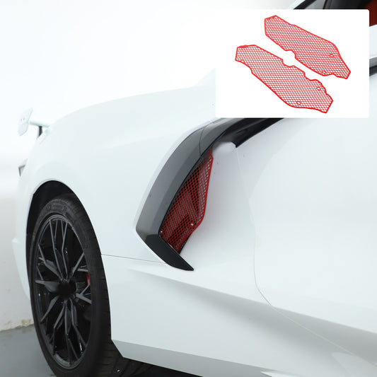 Red Steel Side Intake Mesh Grille Insert Guard For Corvette C8 2020-2026 1