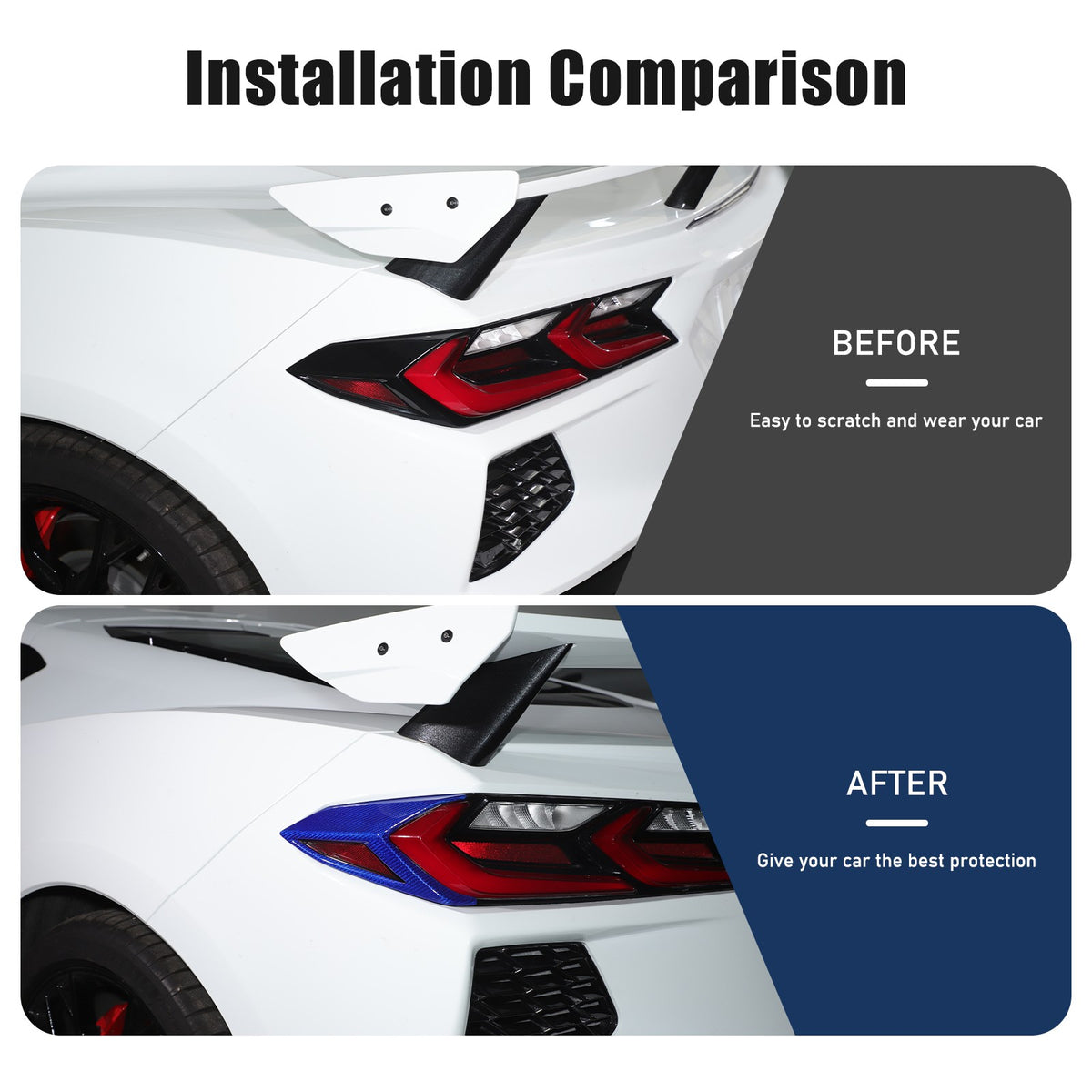 Blue Real Carbon Fiber Rear Tail Light Side Trim For Corvette C8 2020+ 22