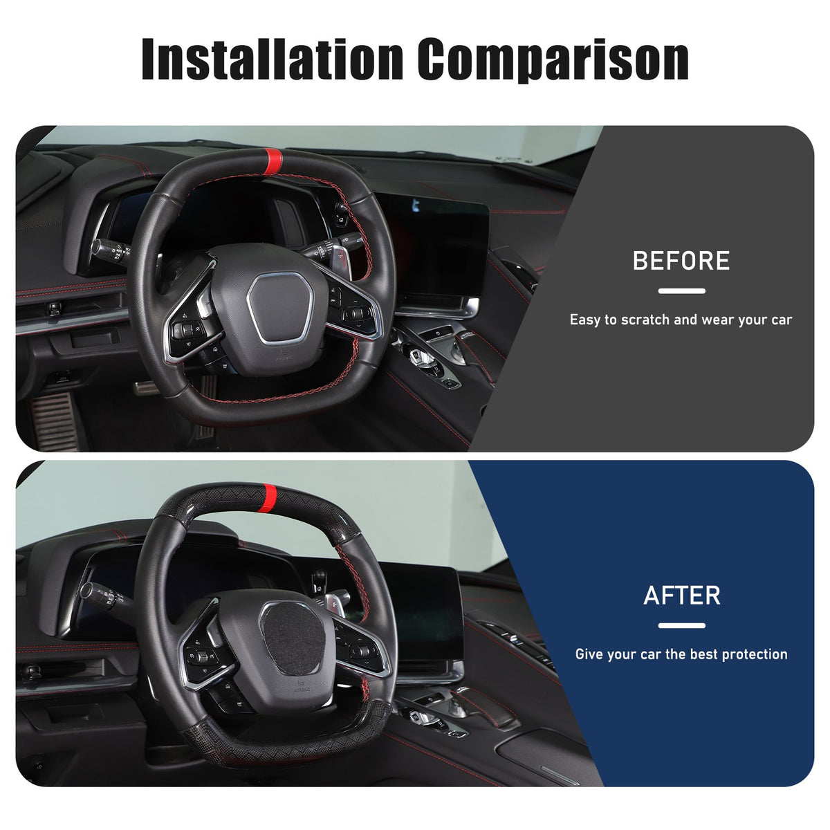 Red Top Honeycomb Carbon Fiber Steering Wheel Trim Cover For Corvette C8 2020+ 19