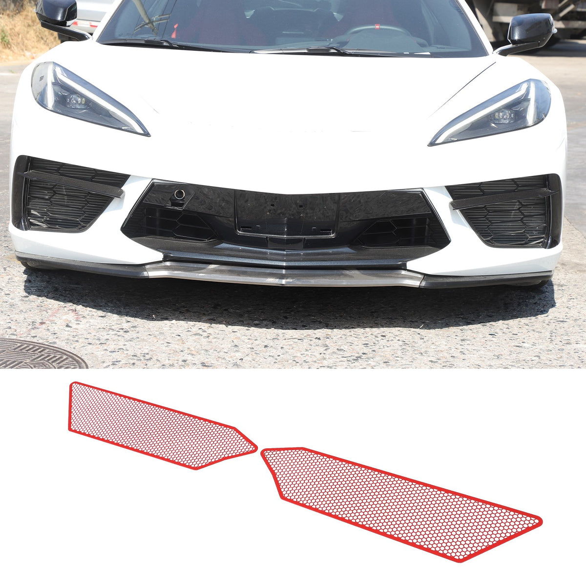 Red Stainless Steel Front Grille Insect Screen Trim For Corvette C8 2020+ 1