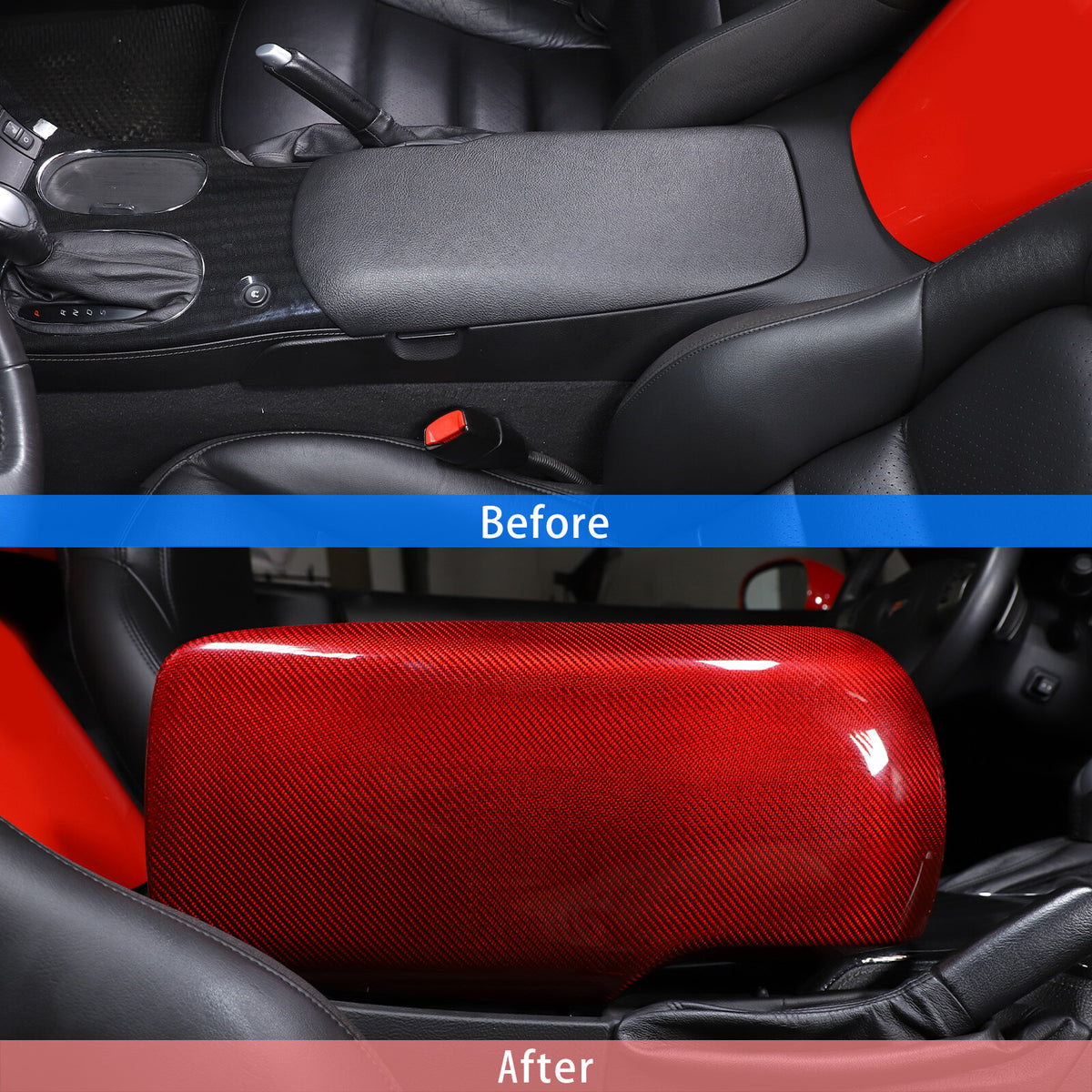 Red Real Carbon Fiber Center Console Armrest Box Cover For Corvette C6 2005-13 7