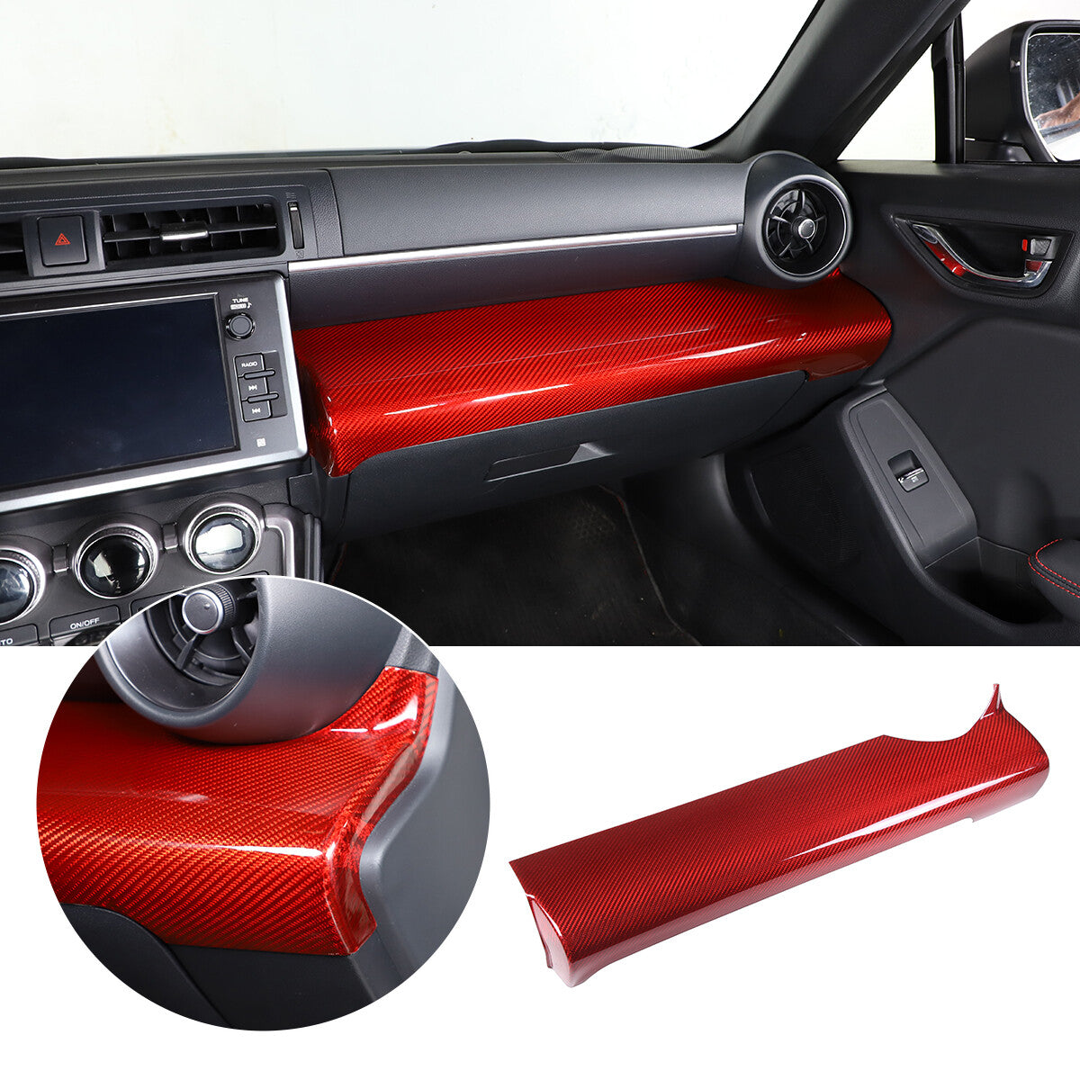 Red Real Carbon Fiber Interior Center Console Trim Set Kit For Subaru BRZ 22+ 59