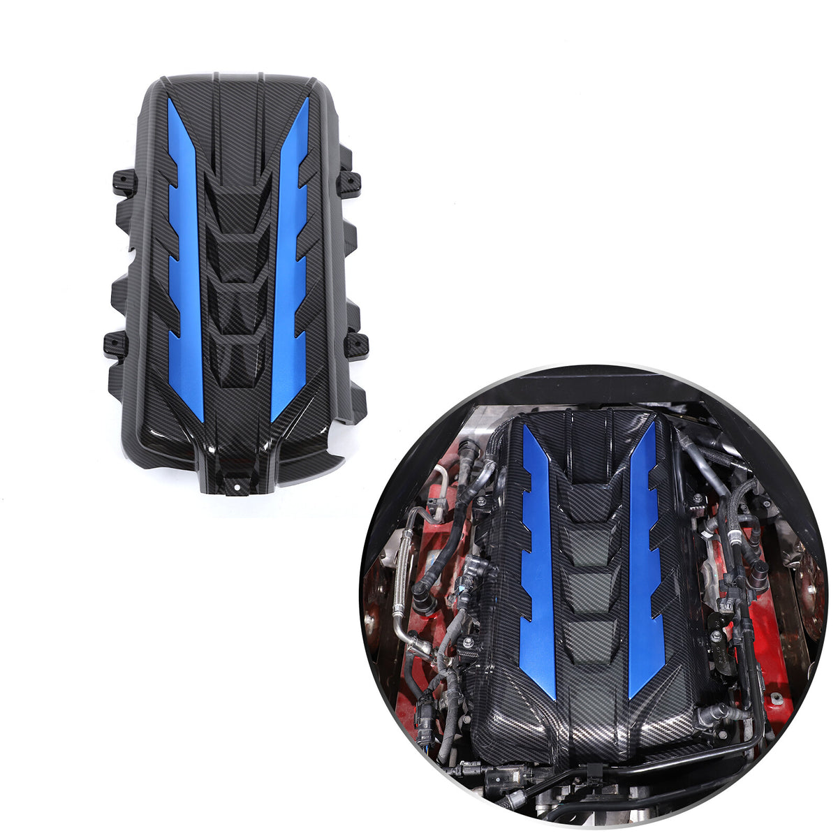 Carbon Fiber Engine Bay Panel Cover in Edge Red/Blue/Black For Corvette C8 Coupe 5