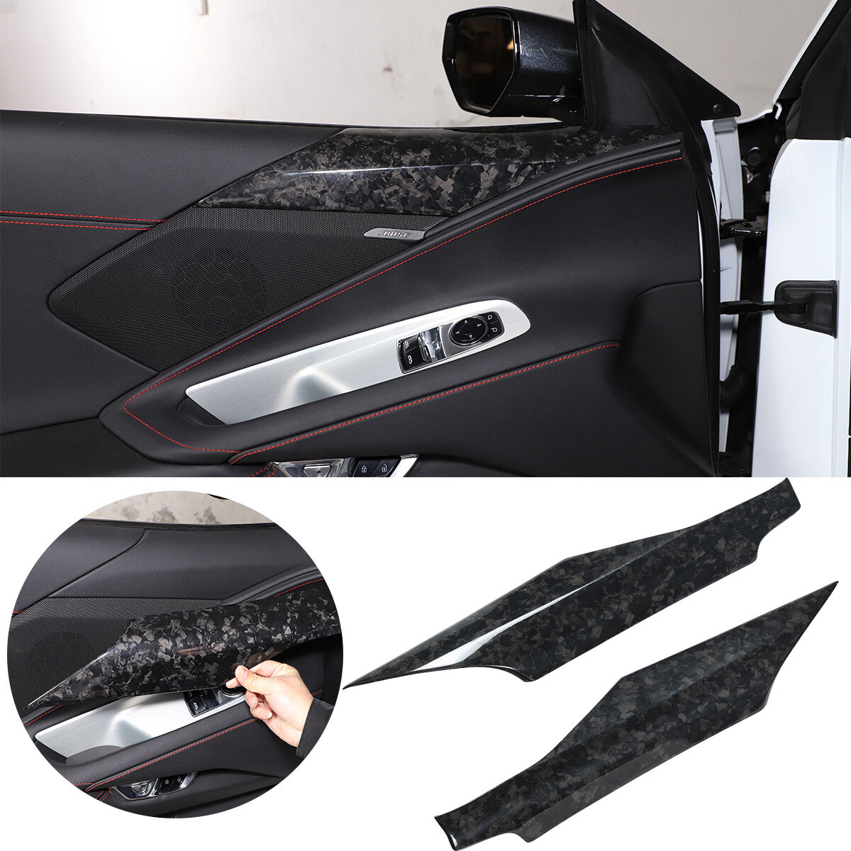 Forged Carbon Fiber Window Glass Door Upper Panel Trim For Corvette C8 2020+ 2