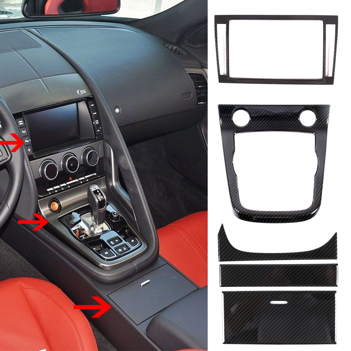 ABS Carbon Fiber Center Console Gear Shift Box Trim Set For Jaguar F-TYPE 13-18 1
