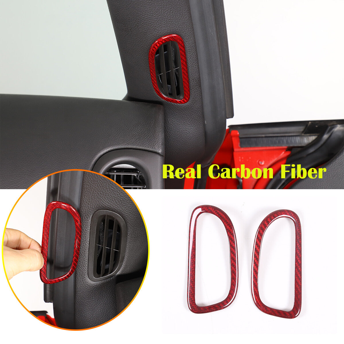 Red Carbon Fiber Interior A-pillar Speaker Frame Trim For Corvette C6 2005-2013 1