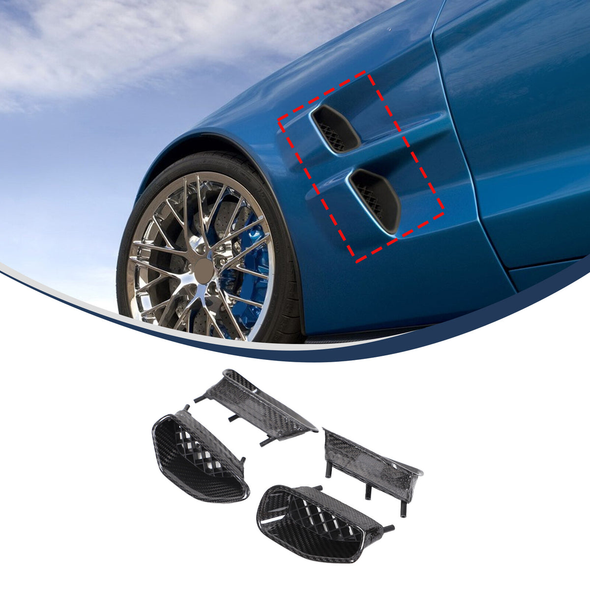Real Dry Carbon Fiber Side Air Outlet Fender Trim For Corvette C6 ZR1 2009-2013 2