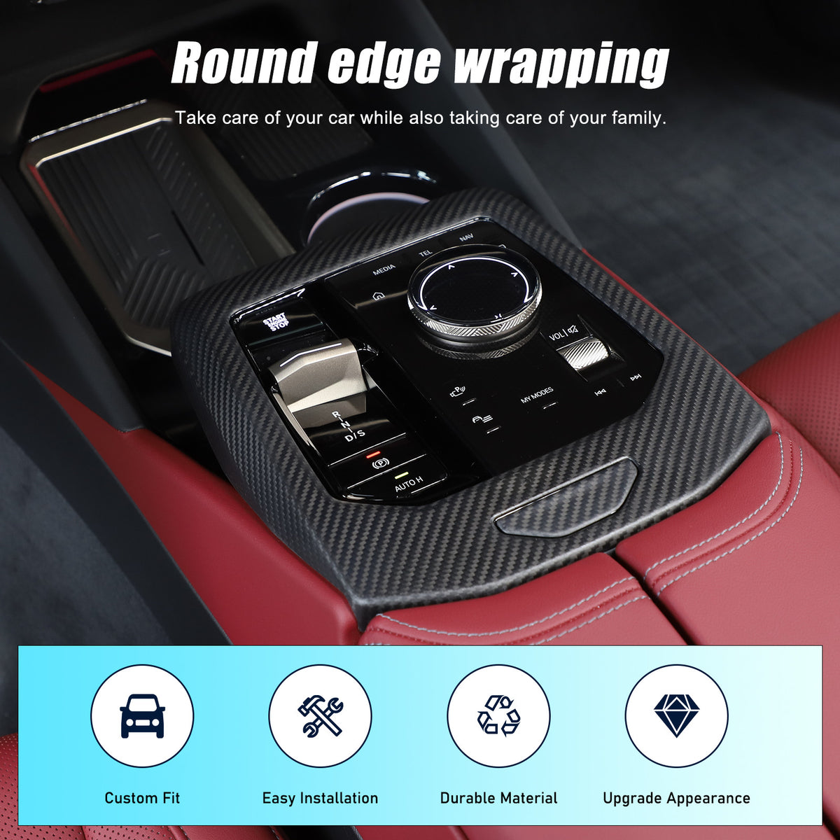 Matte Carbon Fiber Console Gear Panel Trim Cover For BMW 5 Series G60 i5 2024+ 18
