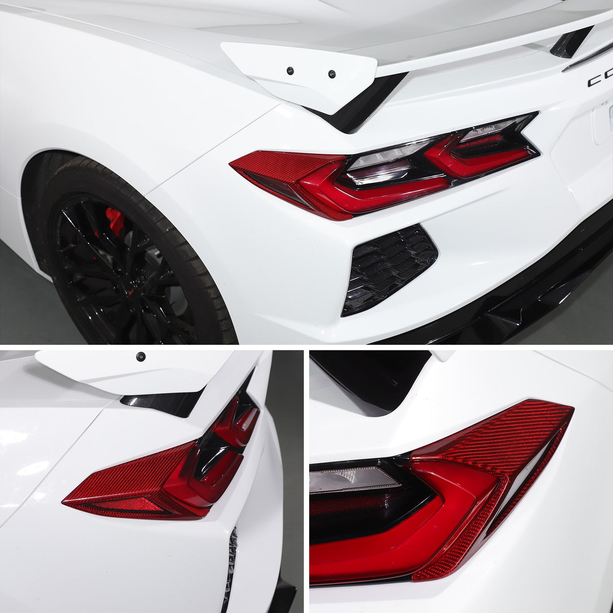 Red Real Carbon Fiber Rear Tail Light Side Trim For Corvette C8 2020+ 5