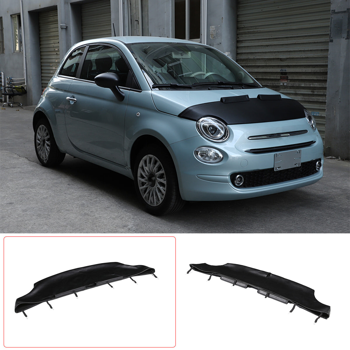 PU Leather Car Bonnet Hood Bra Wind & Bug Deflectors For Fiat 500 2007-2024 4