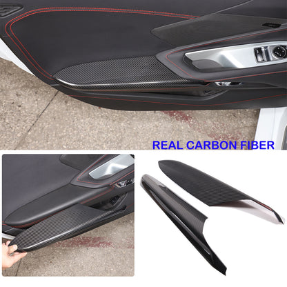 Dry Real Carbon Fiber Car Door Armrest Cover Trim For Corvette C8 Z51 Z06 20-26 2