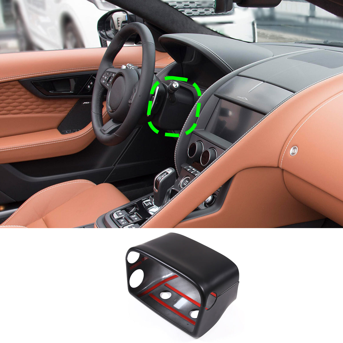Matte Black ABS Steering Wheel Base Trim Cover For Jaguar F-TYPE 2013-2024 3