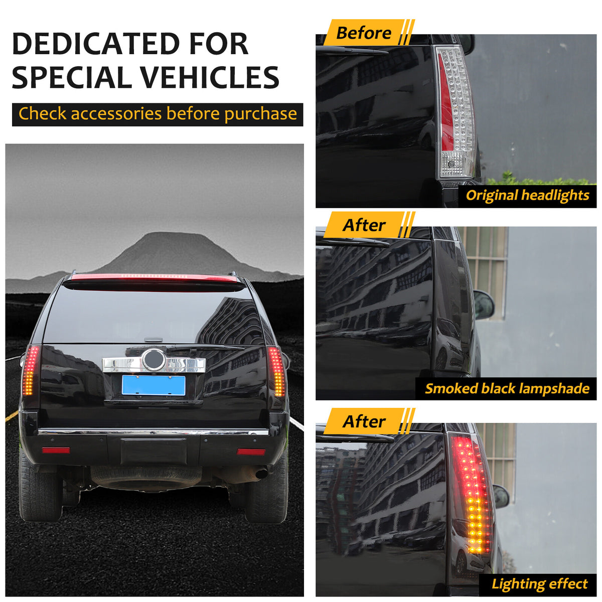 Gray Smoked ABS Taillight Blackened Shell Trim For Cadillac Escalade 2007-2014 6