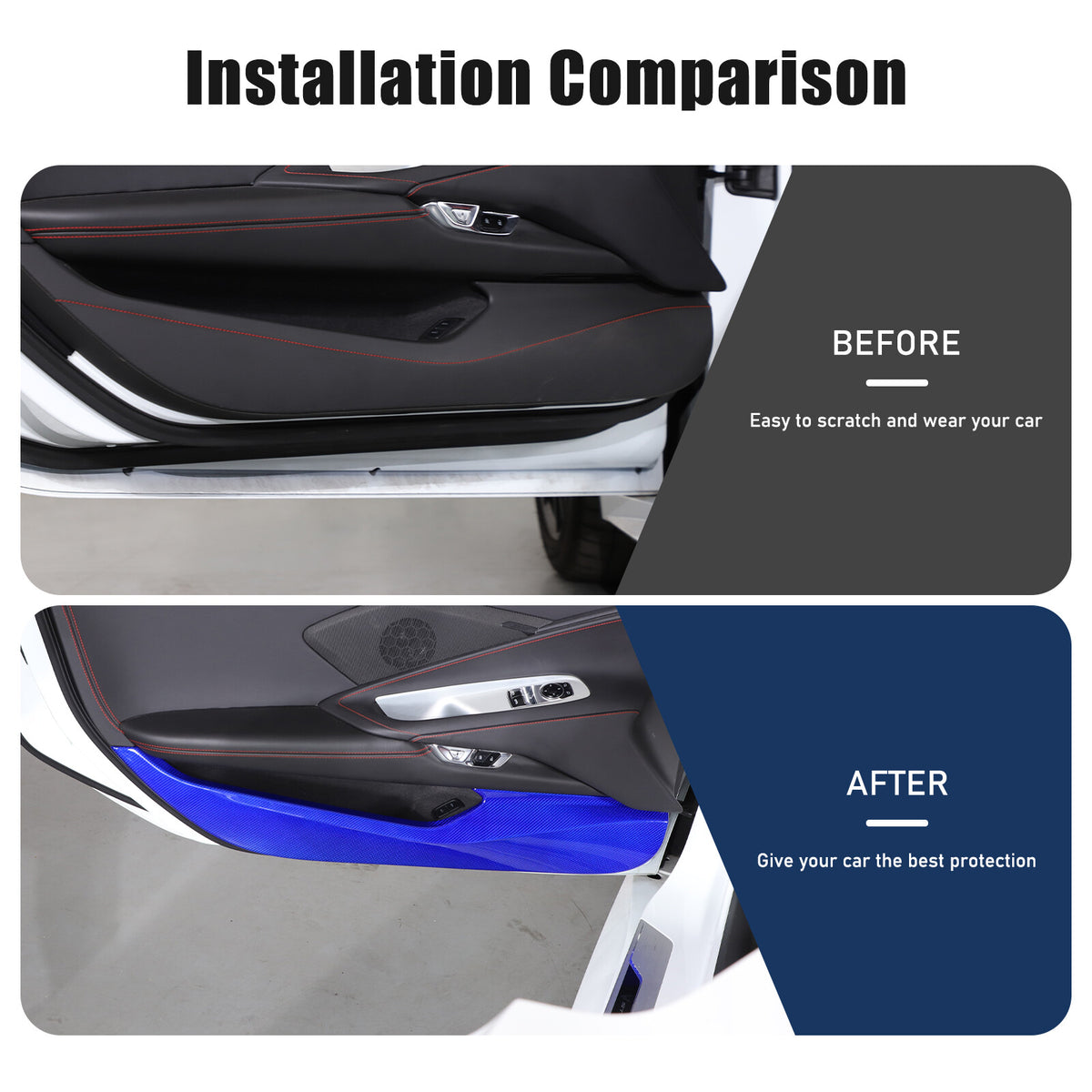 Blue Real Carbon Fiber Interior Door Anti-kick Panel Trim For Corvette C8 US 20