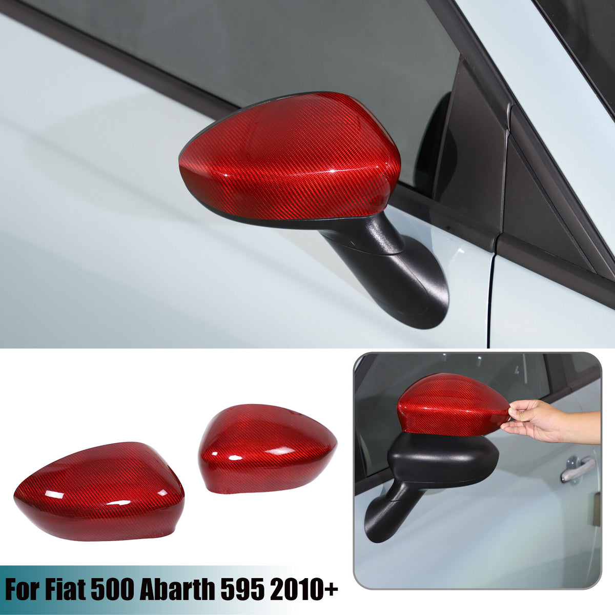 Red Carbon Fiber Exterior Side Rear Mirror Trim For Fiat 500 Abarth 595 2010+ US 2