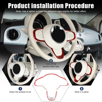 Red Real Carbon Fiber Steering Wheel Button Trim For Fiat 500 Abarth 595 695 16+ 23