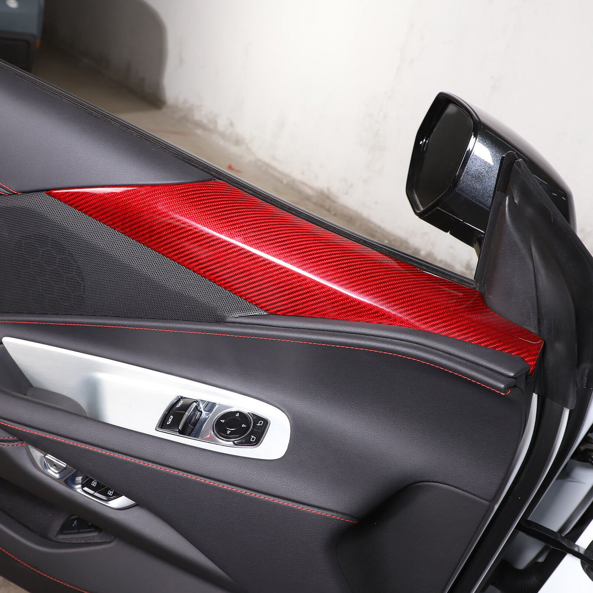 Red Real Carbon Fiber Interior Door Panel Trim Cover For Corvette C8 2020-26 US 14