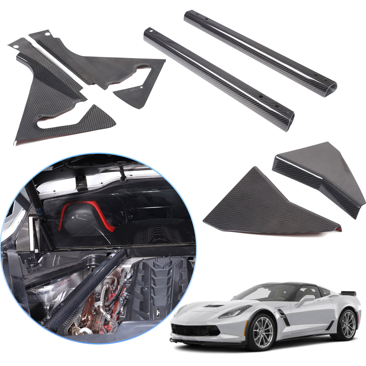 Real Carbon fiber Engine Bay Panel Base Cover Overlay Trim Set For Corvette C8 1