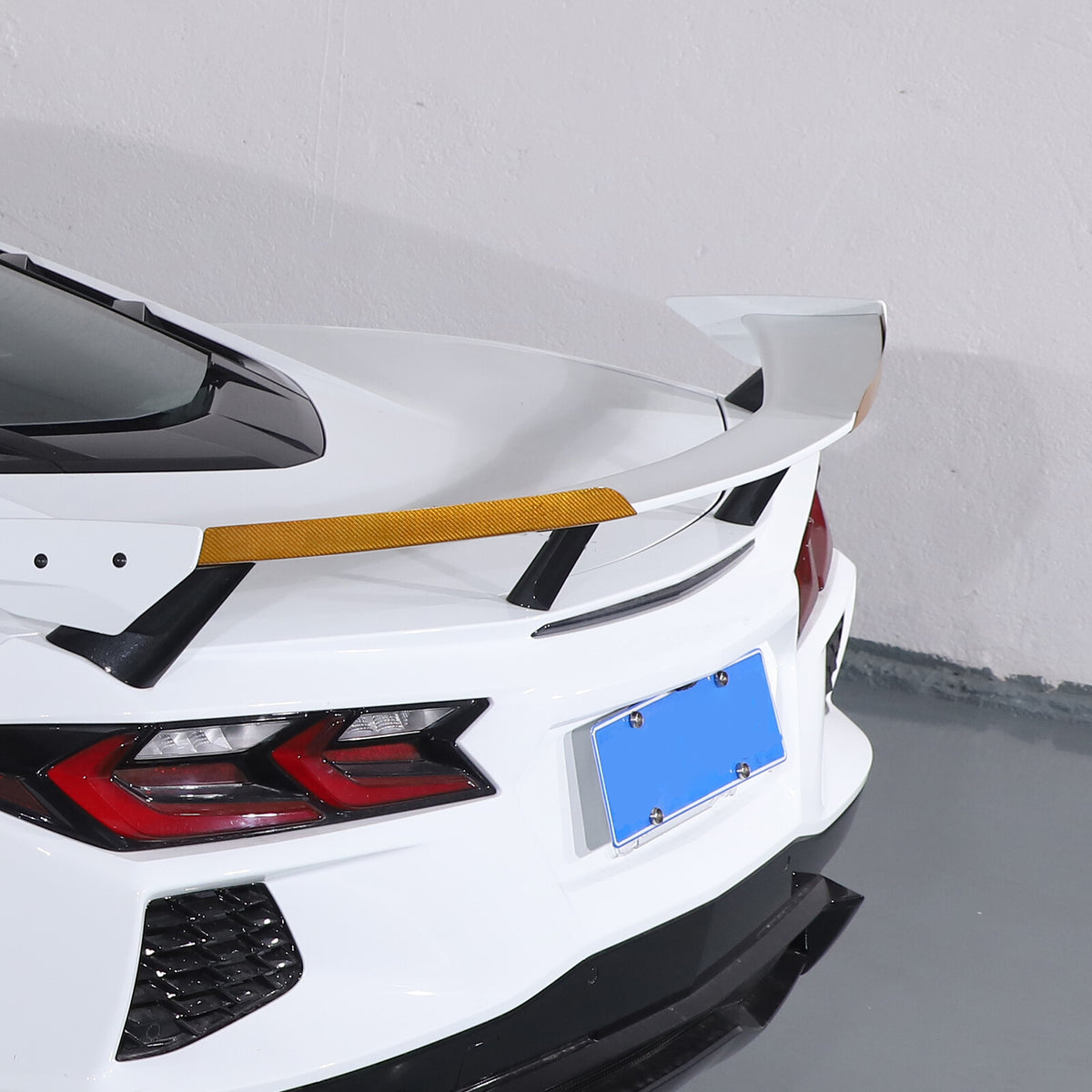 Yellow Carbon Fiber High Wing Spoiler Add-On Wicker Bill Pair For Corvette C8 5