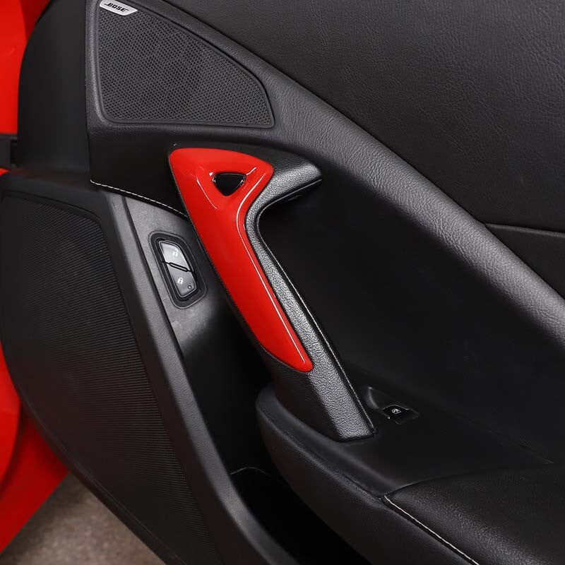 Red Interior Window Lift Door Handle Cover Trim Kit For Corvette C7 14-19 14