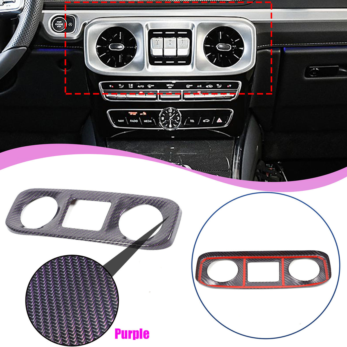 Real Carbon Fiber Center air outlet Trim Cover For Benz W463 G550 G63 19-20 1