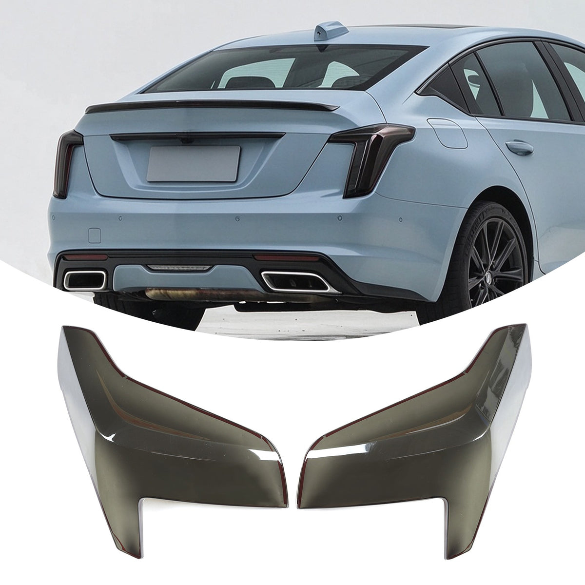 Smoke Black ABS Tail Light Lens Cover Overlay For Cadillac CT5 2020-2026 3