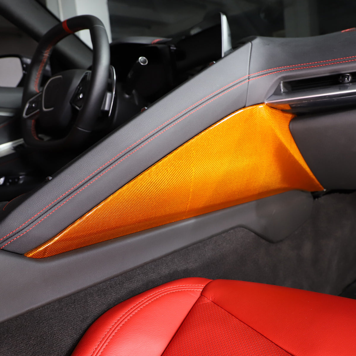 Yellow Carbon Fiber Center Console Side Panel Trim Cover For 2020-25 Corvette C8 22