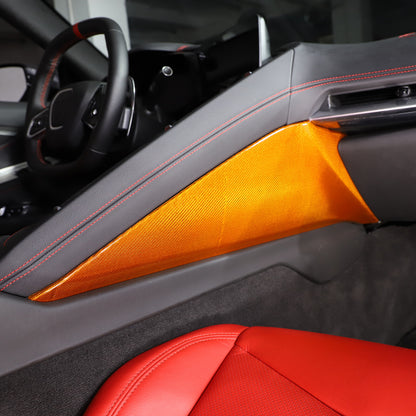 Yellow Carbon Fiber Center Console Side Panel Trim Cover For 2020-25 Corvette C8 22