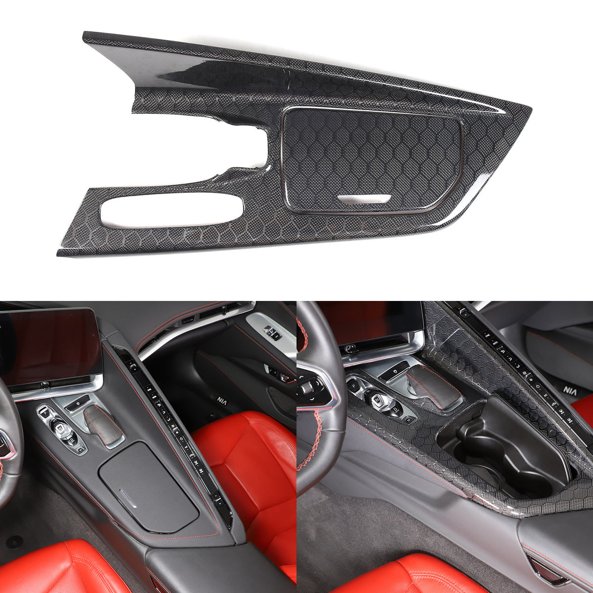 Real Honeycomb Carbon Fiber Center Console Gear Shift Panel Trim For C8 Corvette 15