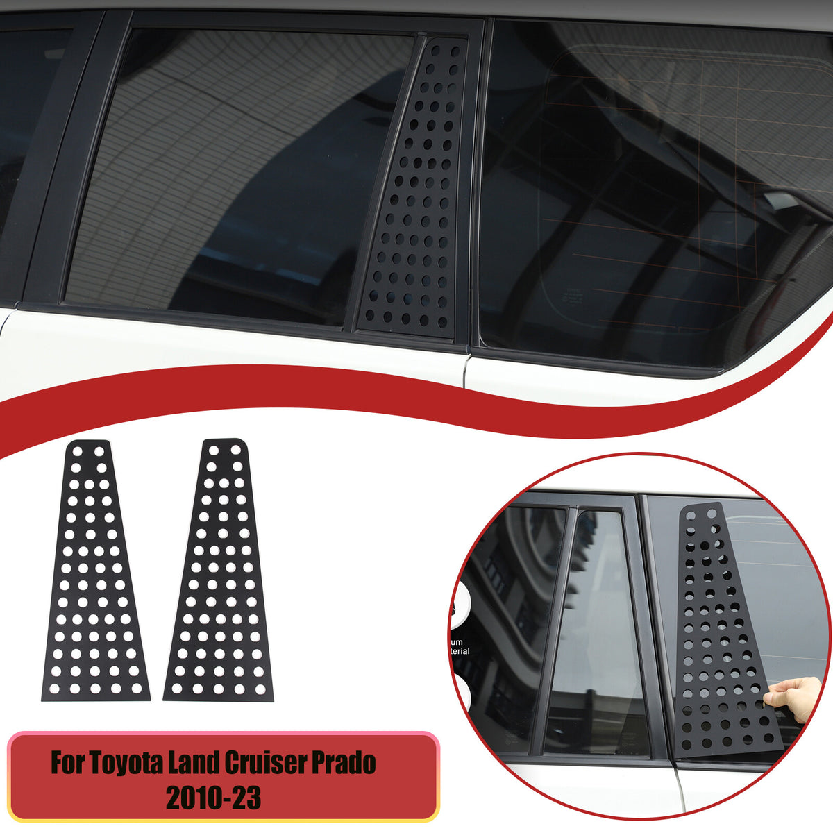 C-pillar Triangular Window Plate Trim For Toyota Land Cruiser Prado 10-23 US 1