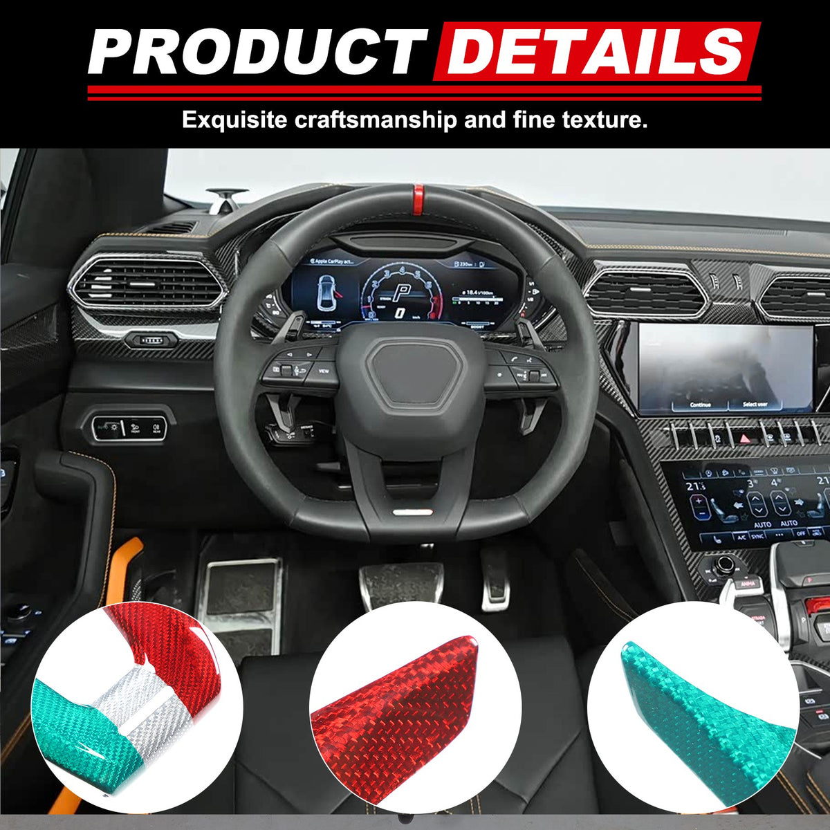 Tri-Color Steering Wheel Cover Trim For Lamborghini Urus/Urus SE 2018-2023 12