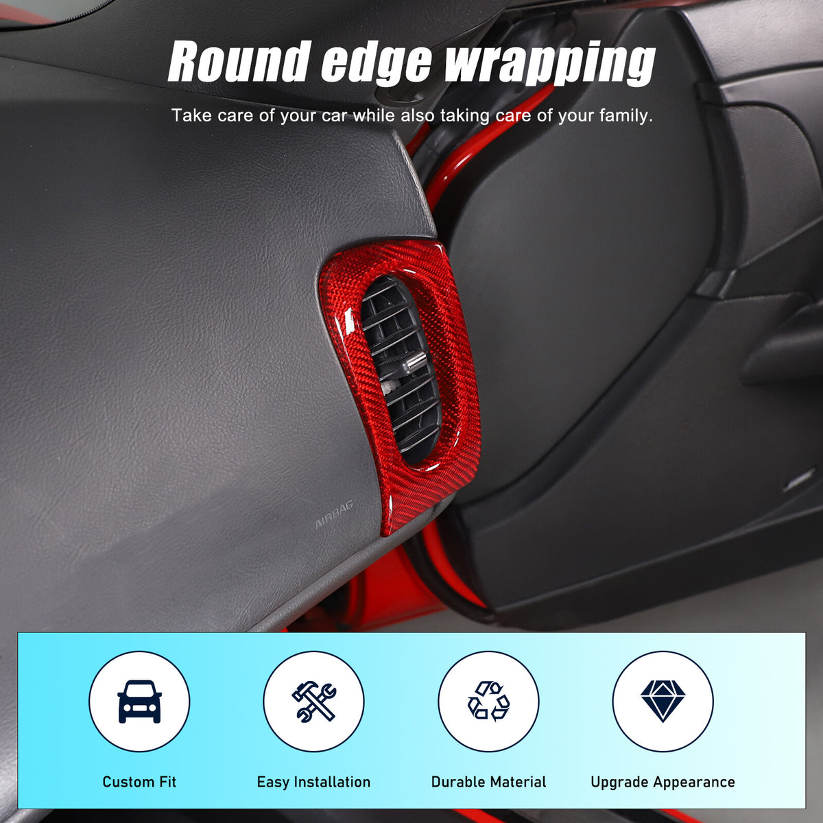 Red Real Carbon Fiber Interior Dashboard Side Air Vent Trim For Corvette C6 23