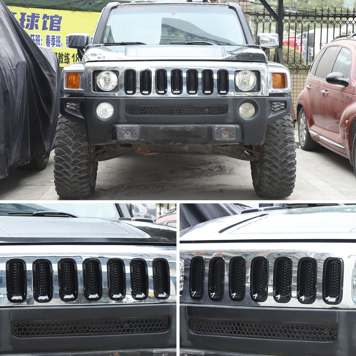 Piano Black ABS Front Grille Insect Screen Trim For Hummer H3 2005-2009 14