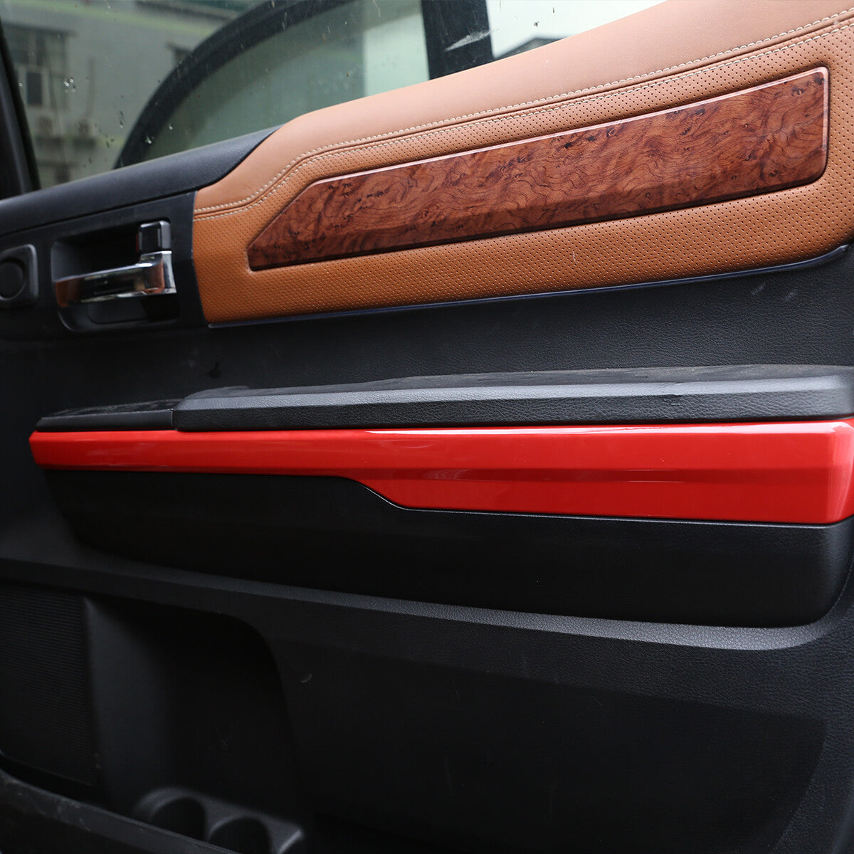 ABS Red Interior Door Panel Decor Cover Trim For Toyota Tundra Crew Cab14-21 9
