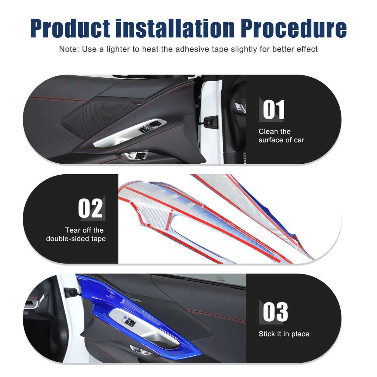 Blue Real Carbon Fiber Interior Door Panel Trim Cover For Corvette C8 2020-2026 5