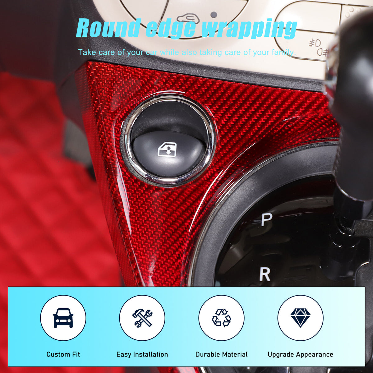 Red Real Carbon Fiber Center Gear Shift Panel Trim For Fiat 500 Abarth 595 10-22 22