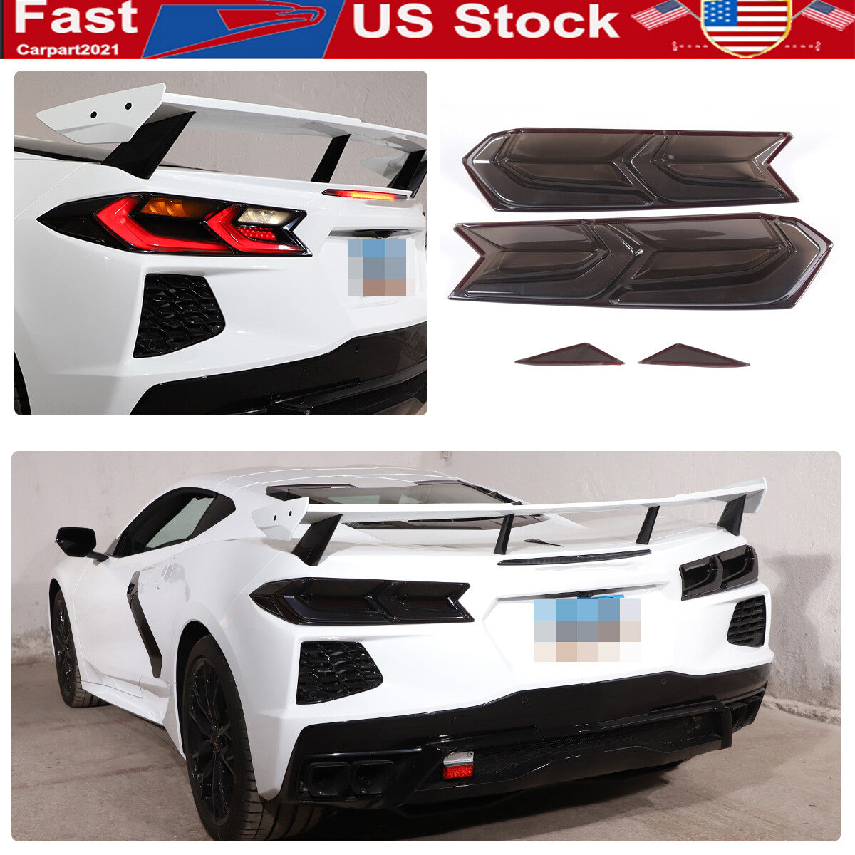 Rear Tail Light Blackouts Lens Taillight Smoked Trim Cover For C8 Corvette 20+ 1