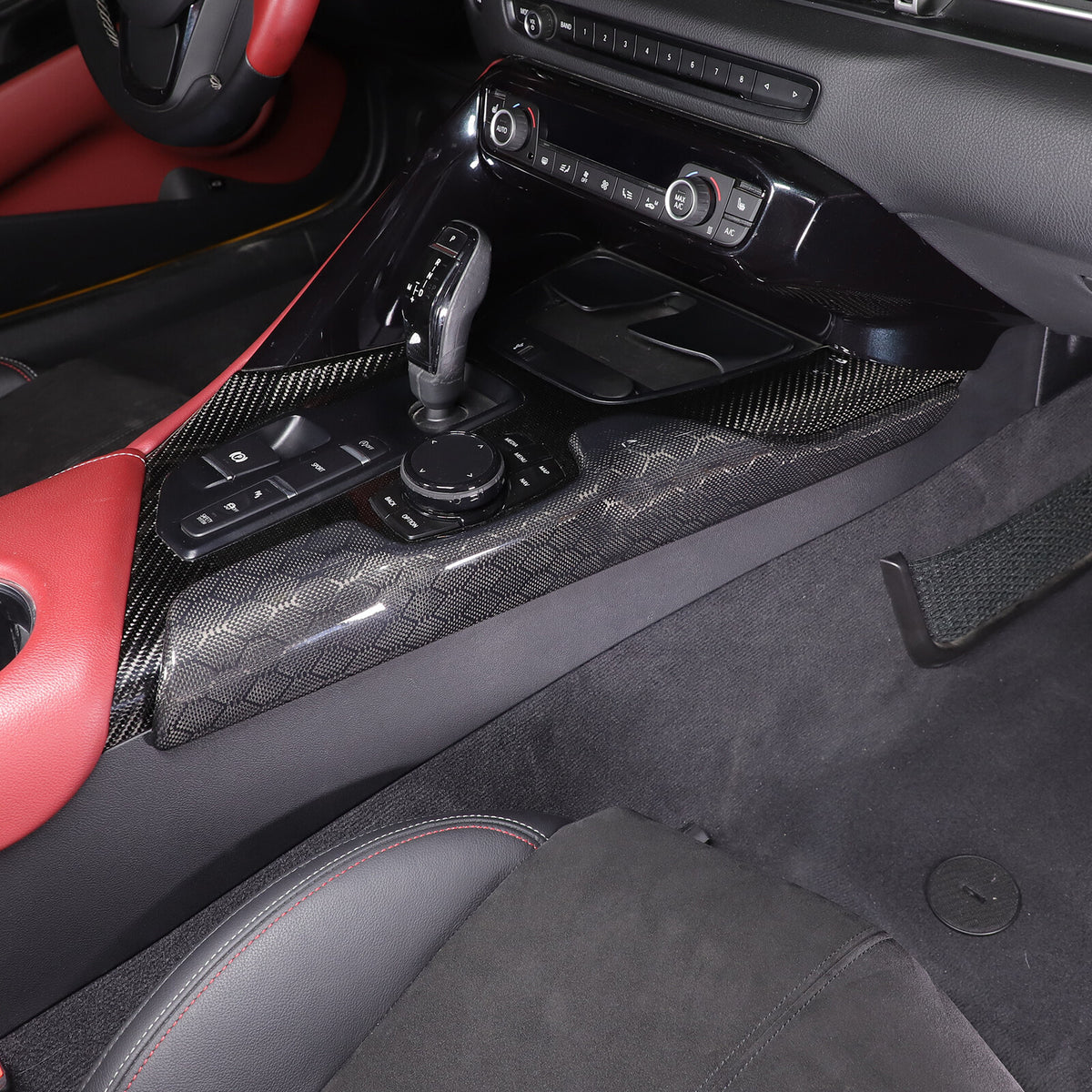 Real Carbon Fiber Console Gear Shift Frame Side Cover For Toyota Supra A90 19-25 3