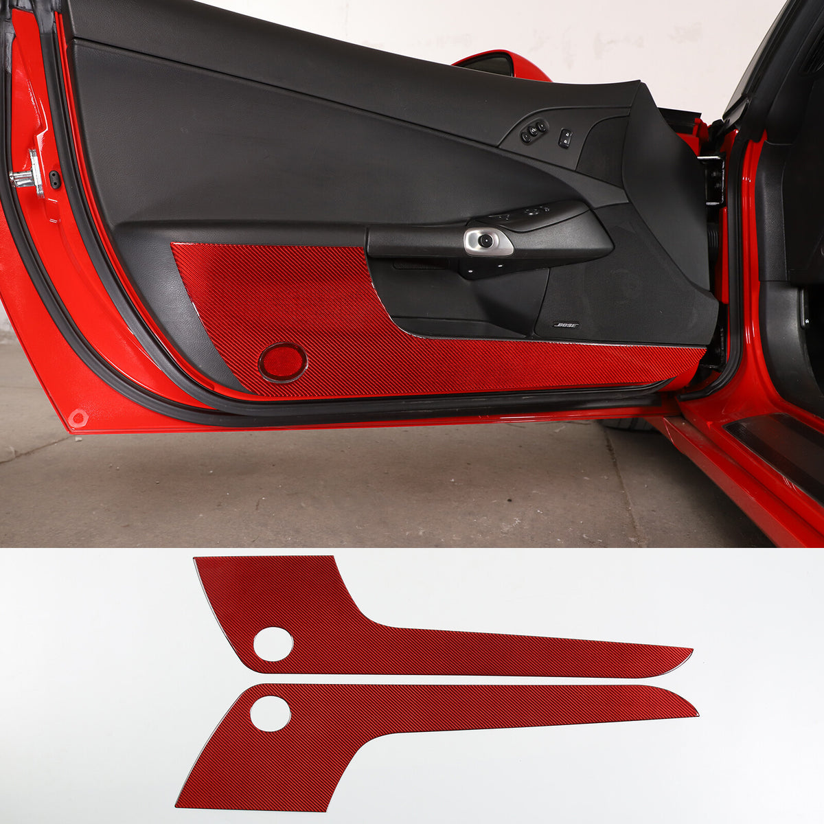 For Corvette C6 05-13 Door Bottom Anti-Kick Anti-Scratch Trim Carbon Fiber Red 1