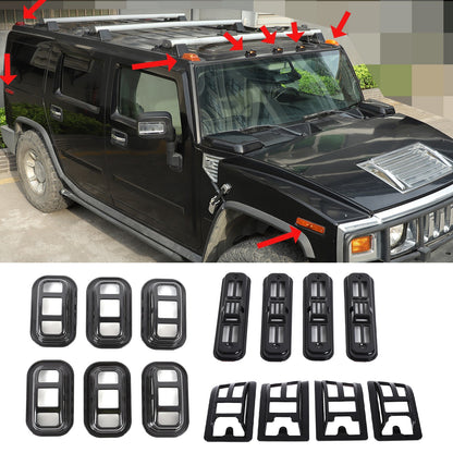 Glossy Piano Black Roof & Side Turn Signal Light Trim Set For Hummer H2 2003-09 1