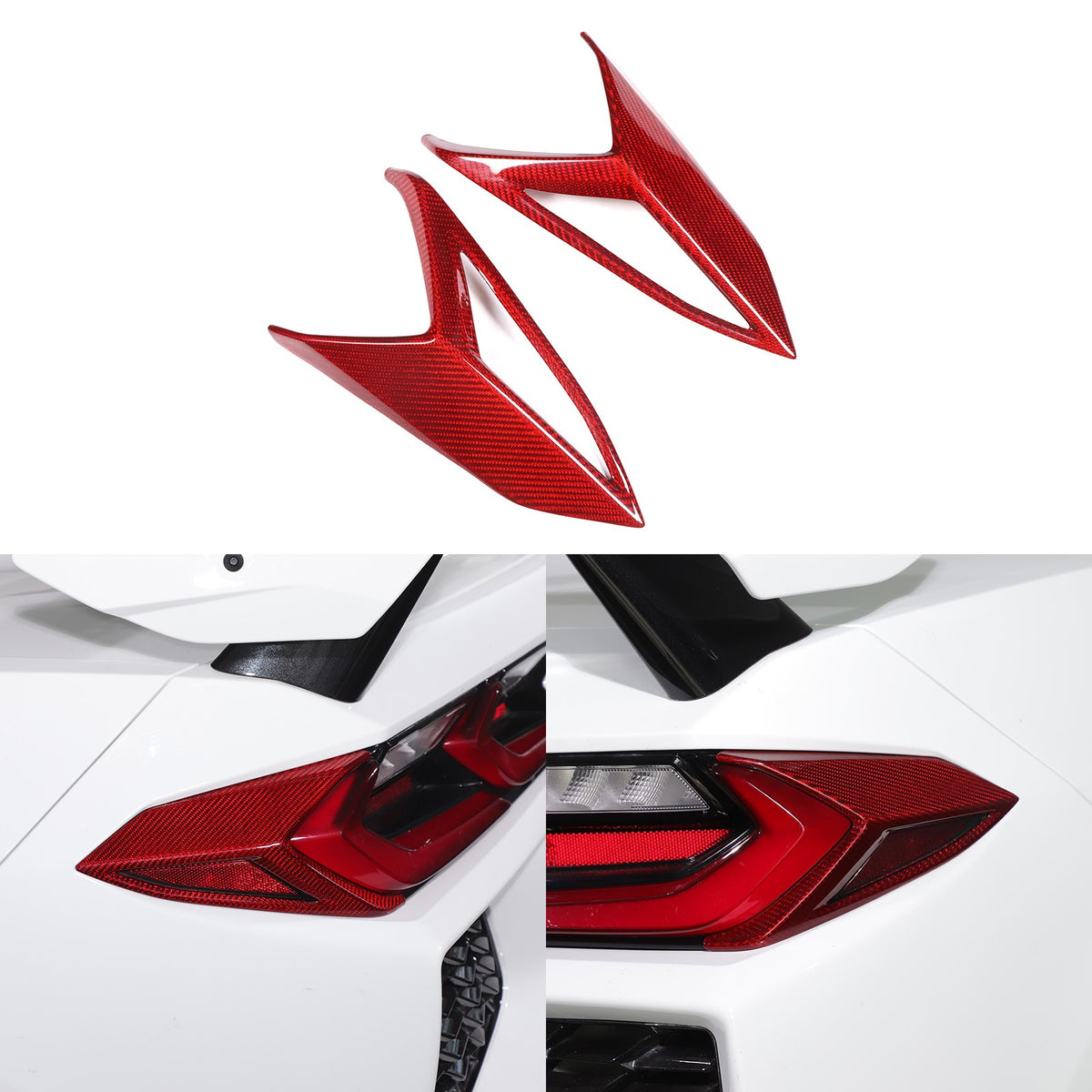 Red Real Carbon Fiber Rear Tail Light Side Trim For Corvette C8 2020+ 1