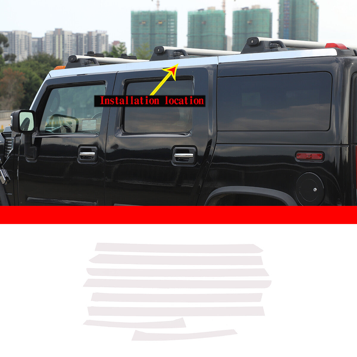 Stick-On Stainless Steel Trim for Top Rail 8Pcs For 2003-2009 Hummer H2 1