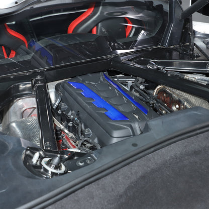 Blue Real Carbon Fiber Hood Engine Side Cover Trim for Corvette C8 2020+ 14