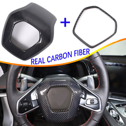 For C8 Corvette Carbon Fiber Steering Wheel Center Surround Cover Set 2020-2026 3