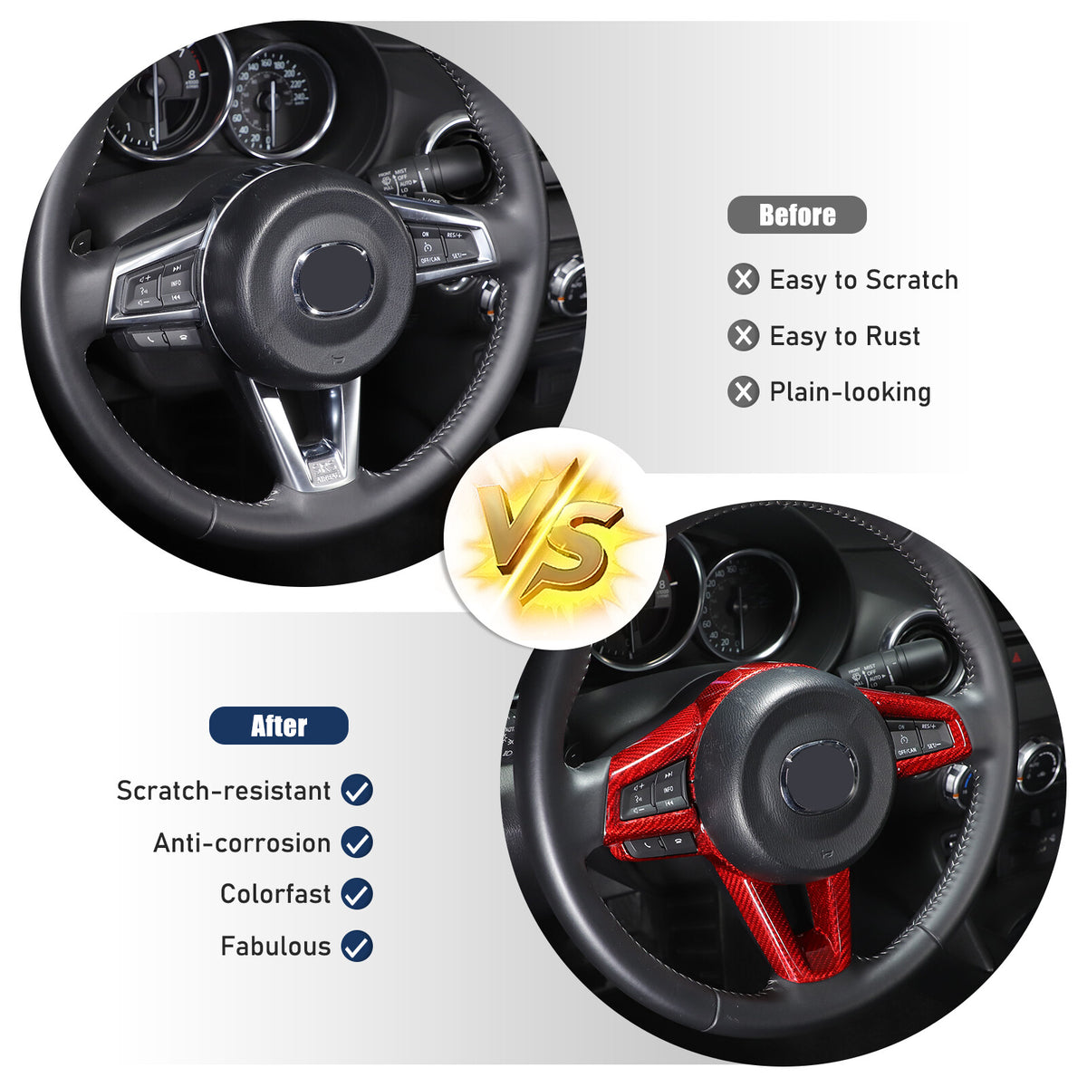 Red Real Carbon Fiber Steering Wheel Button Trim For Mazda MX-5 Miata 2016-2025 15