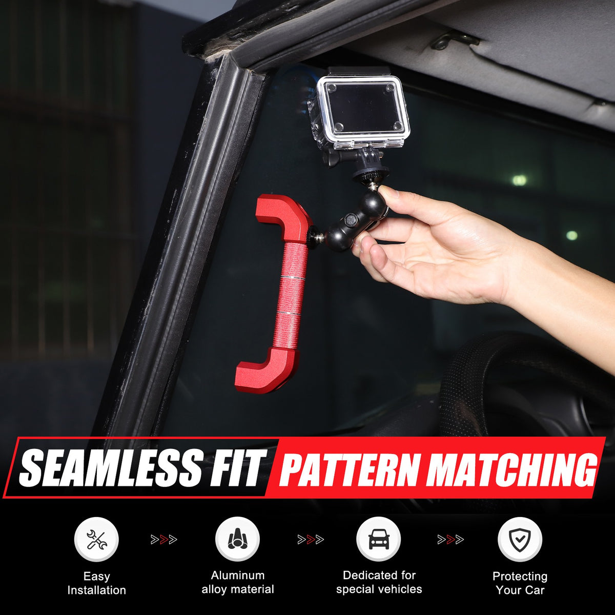 Red Aluminum A-Pillar Handle Cam Mount For Land Rover Defender L316 2004-2018 7