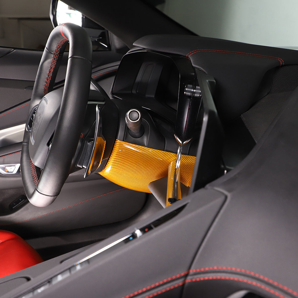 Yellow Carbon fiber Steering Wheel Lower Base Cover For Corvette C8 Z06 20-26 11