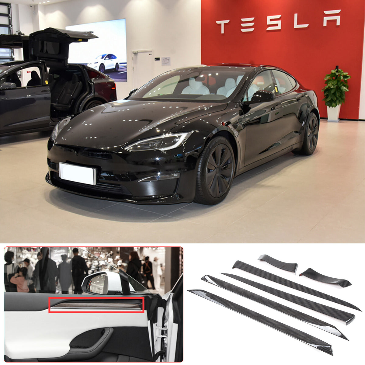 Real Dry Carbon Fiber Center Console Interior Trim Cover For Tesla Model S 23+ 53