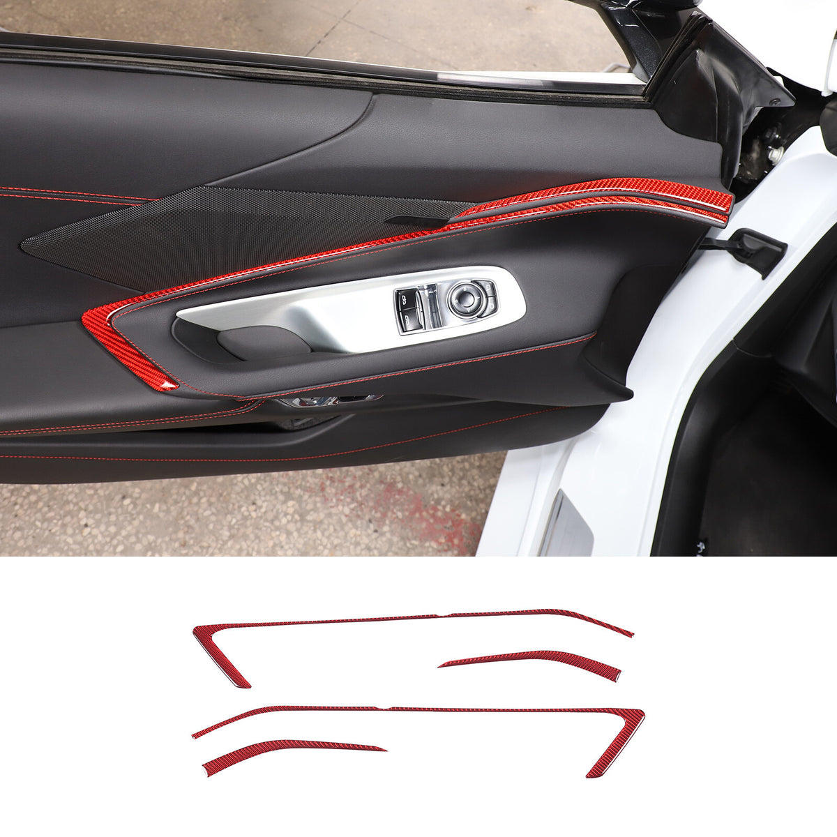 Red Soft Carbon Fiber Interior Decor Trim Kit Cover Set For Corvette C8 20-25 207