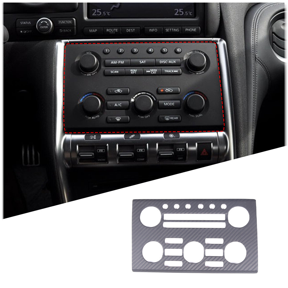 Matte Carbon Fiber Center control volume panel Trim For Nissan GTR R35 2008-16 4